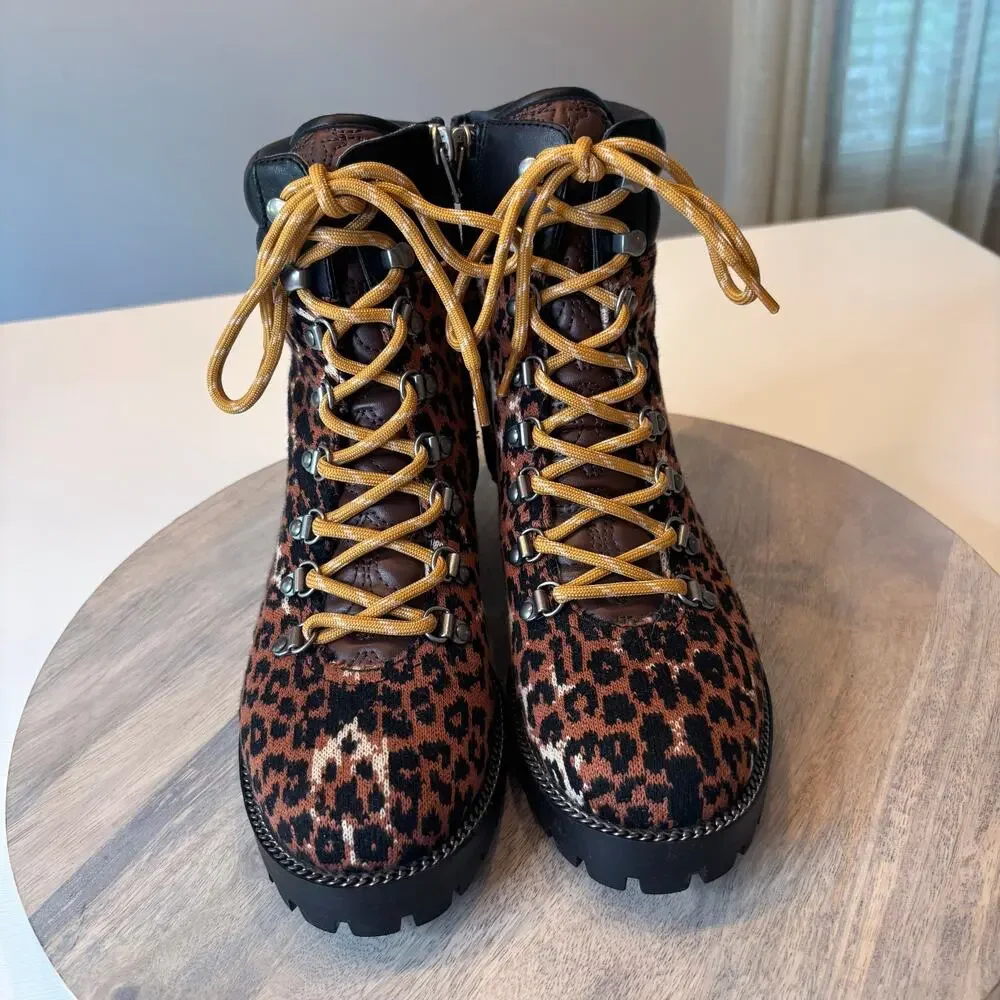 Coach Lorren Leopard Print Signature Jacquard Hiker Boots G4650 Women's 7 7B